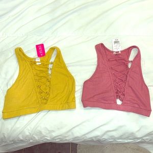 BUNDLE OF RIBBED LACE UP TOPS
